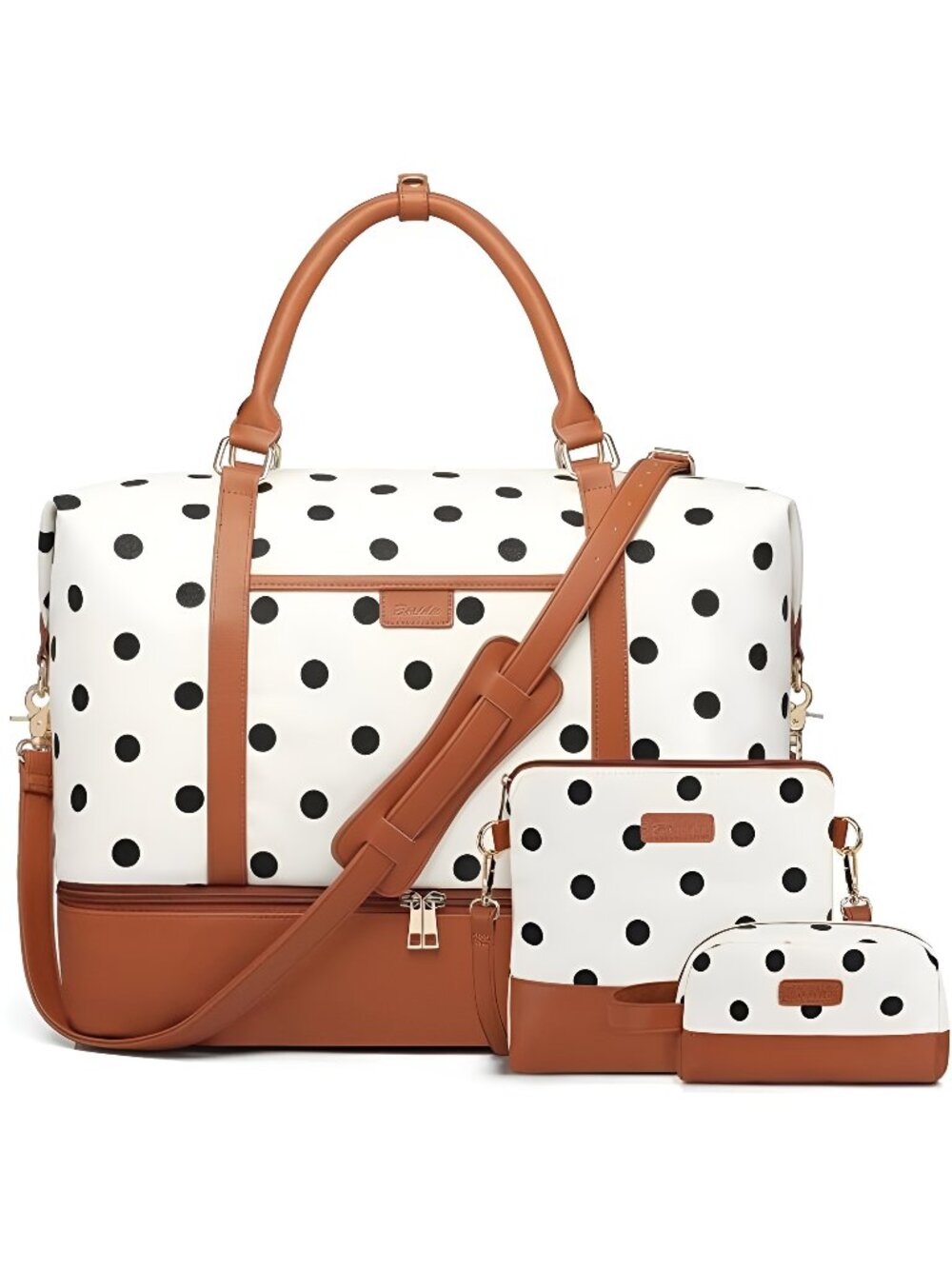 3Pcs Set Polka Dots Weekender Bags for Women Canvas Carry On Overnight Bag